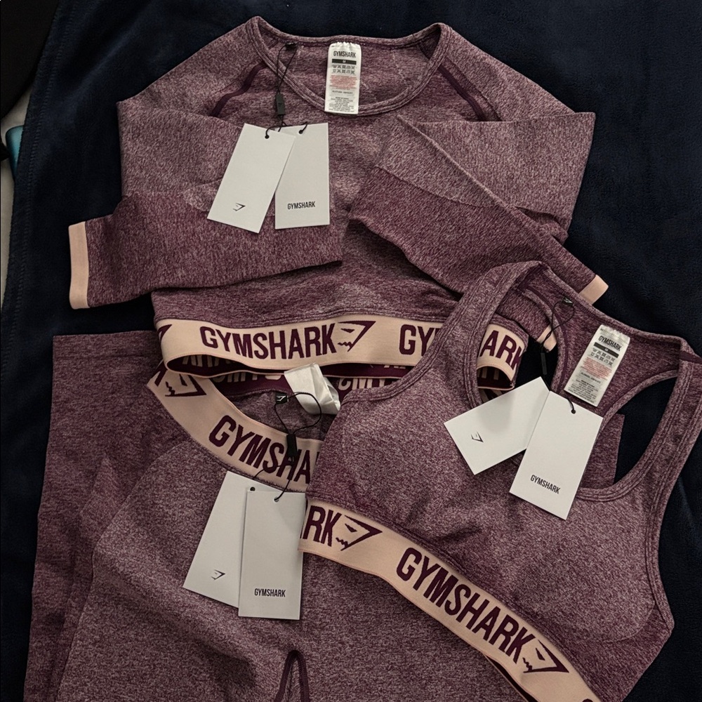 Gymshark 3 Piece Flex Set; Dark Ruby,Marl/Blush Nude